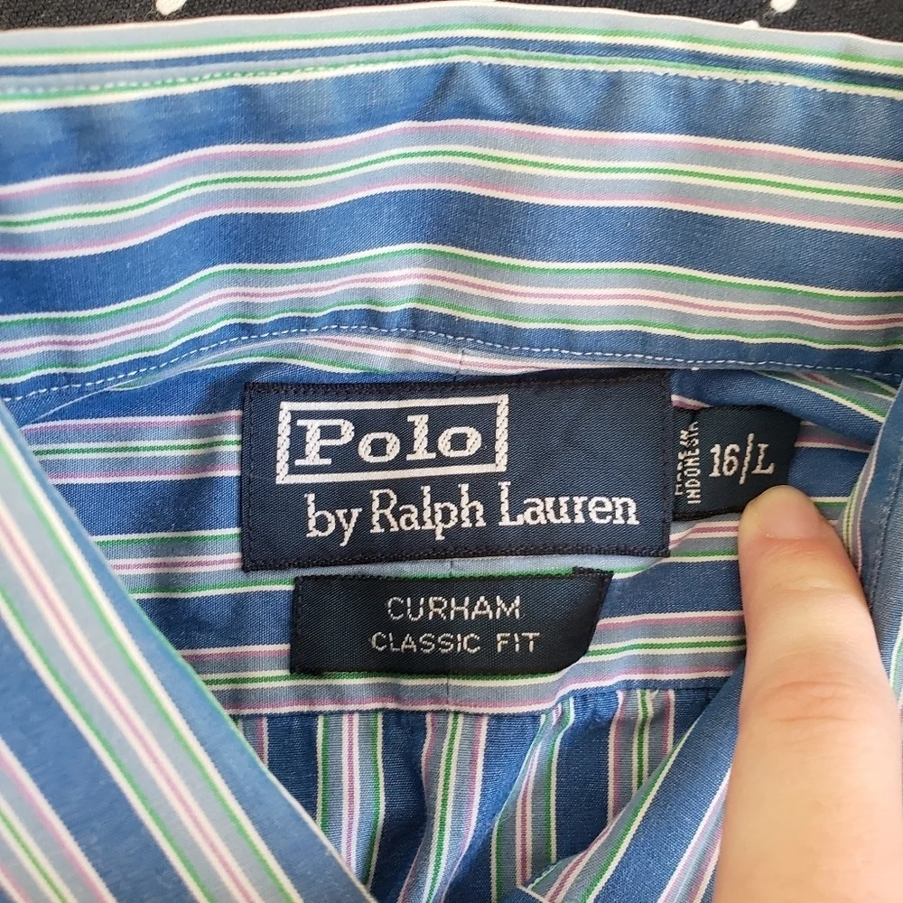 Polo Ralph Lauren Curham Classic Fit Button Front Long Sleeve Striped Size 16 L
